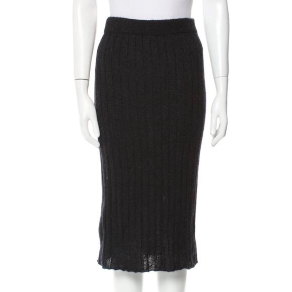 Vintage Y2K Calvin Klein Collection Black Ribbed Mohair Column Midi Skirt S - Picture 1 of 10